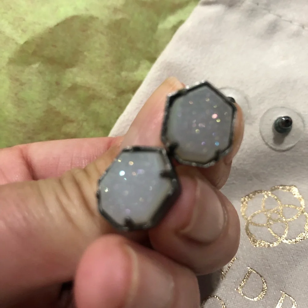 Kendra Scott White Iridescent Druzy Hexagon Stud Earrings